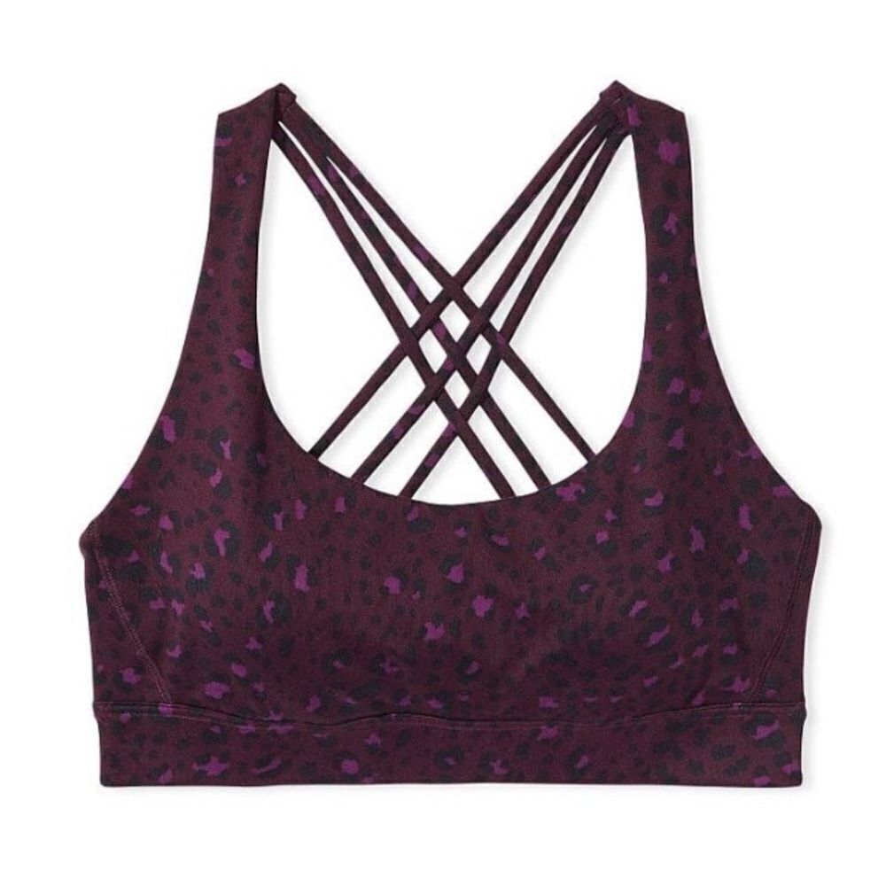 Victoria’s Secret Essentials Strappy Padded Sports bra Deep purple Leopard Small